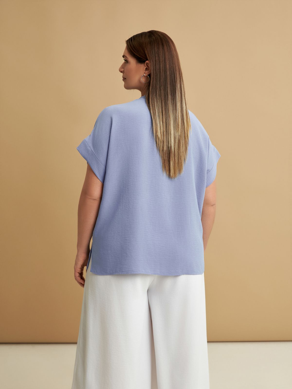 Short-sleeve V-neck blouse