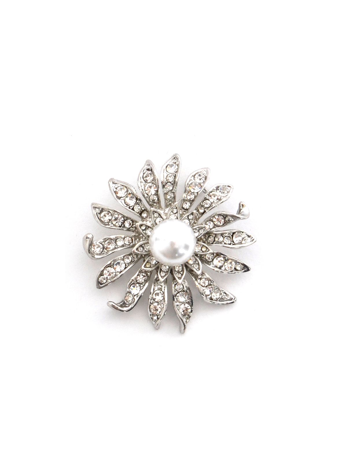 Silver-tone pearl & crystal floral brooch
