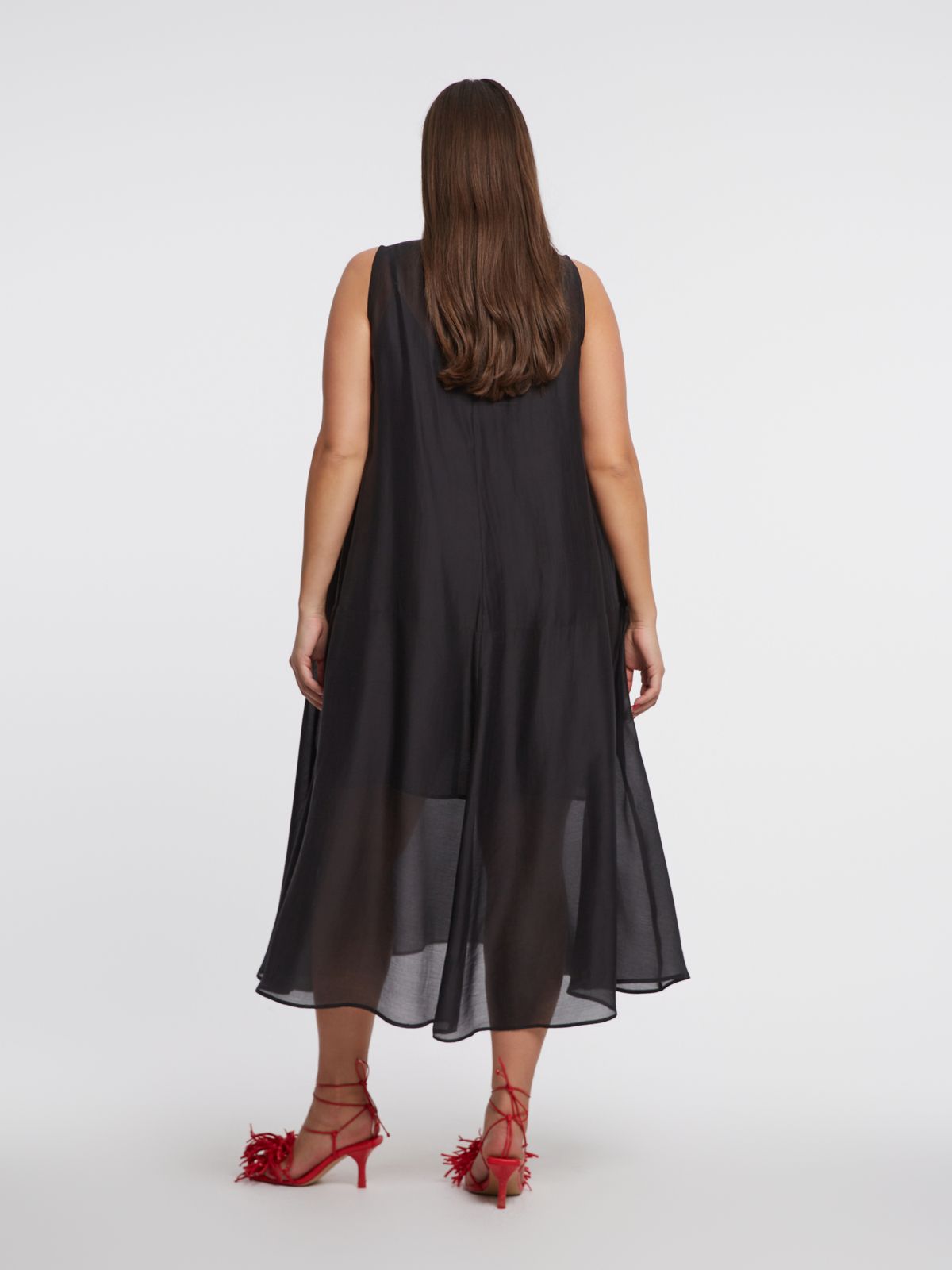 Sleeveless A-line maxi dress in lyocell-polyester blend