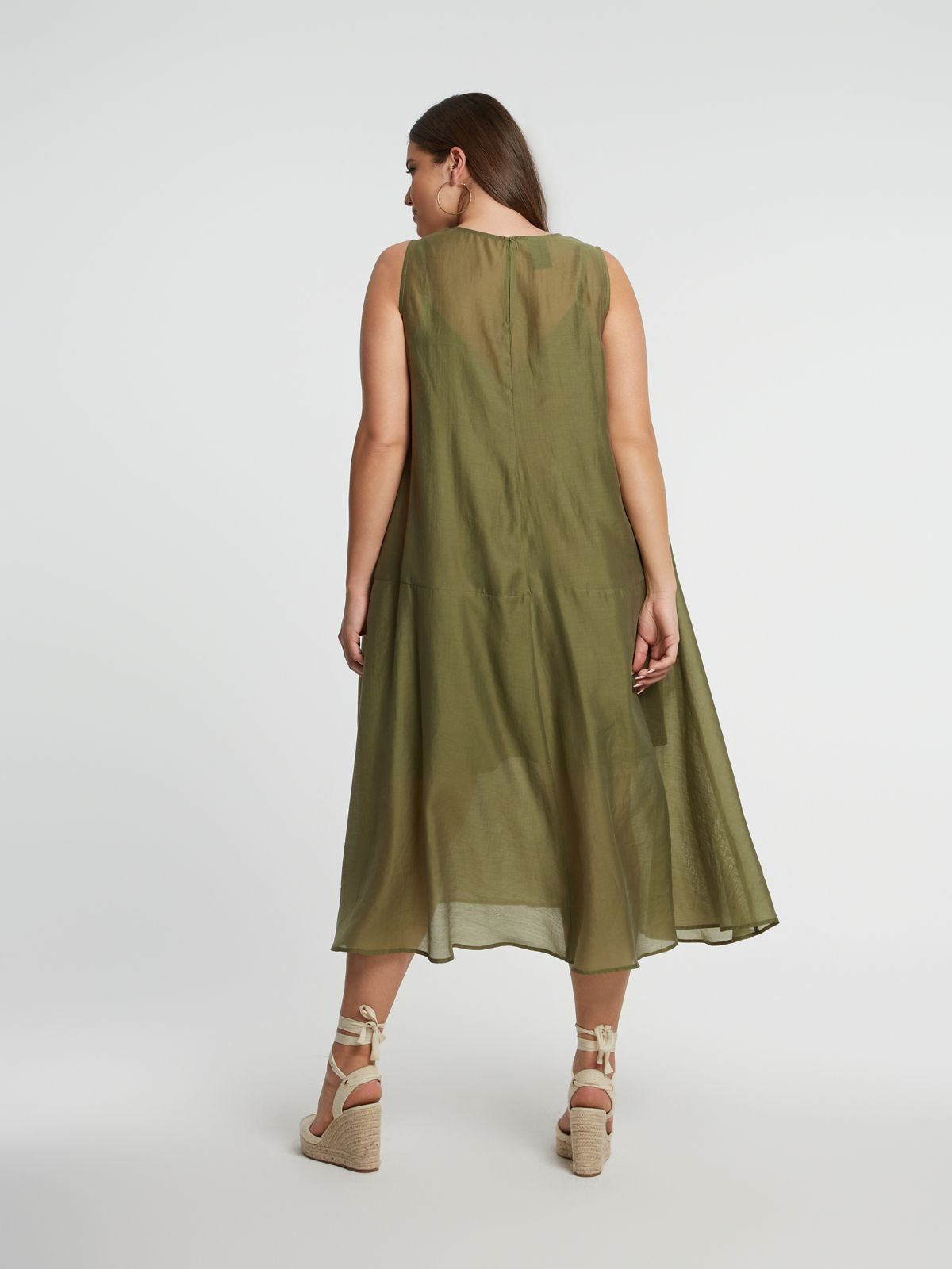 Sleeveless A-line maxi dress in lyocell-polyester blend