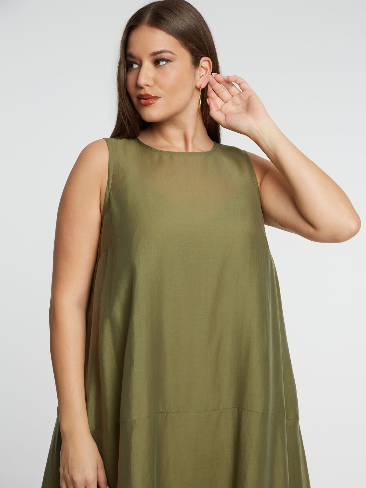Sleeveless A-line maxi dress in lyocell-polyester blend