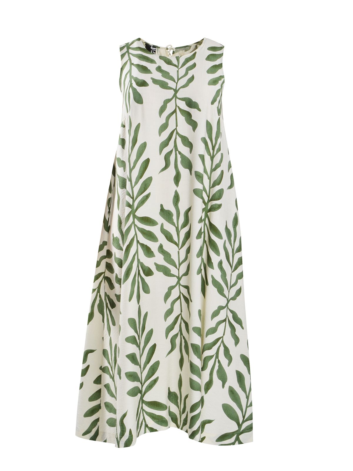 Sleeveless A-line midi dress in botanical print