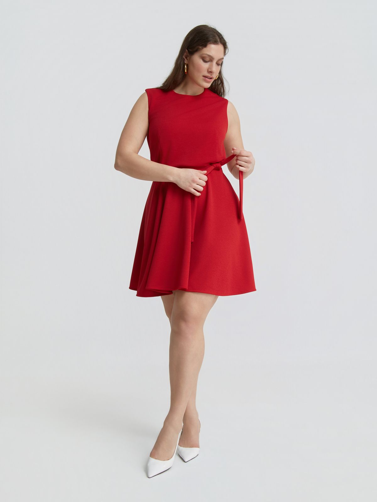Sleeveless belted fit & flare dress | mat fashion Sleeveless belted fit & flare dress | mat fashion
