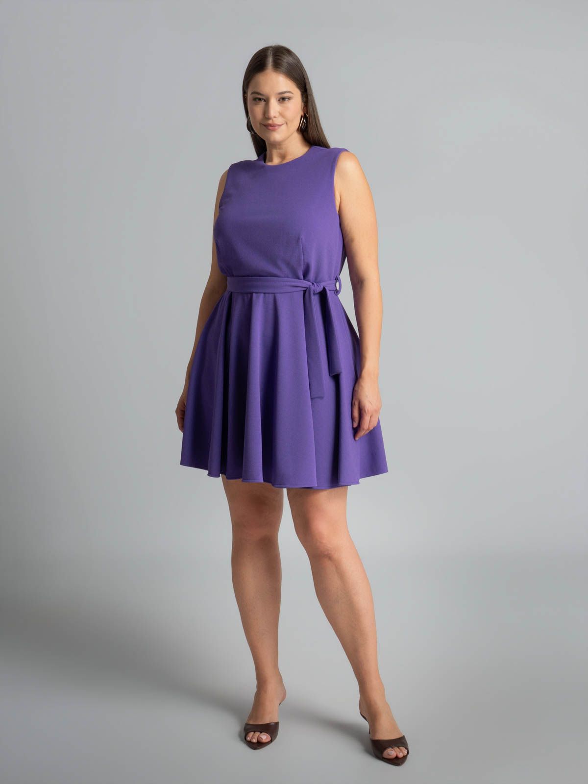 Sleeveless belted fit & flare dress