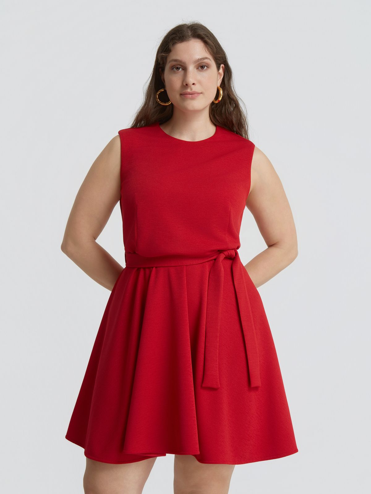 Sleeveless belted fit & flare dress | mat fashion Sleeveless belted fit & flare dress | mat fashion