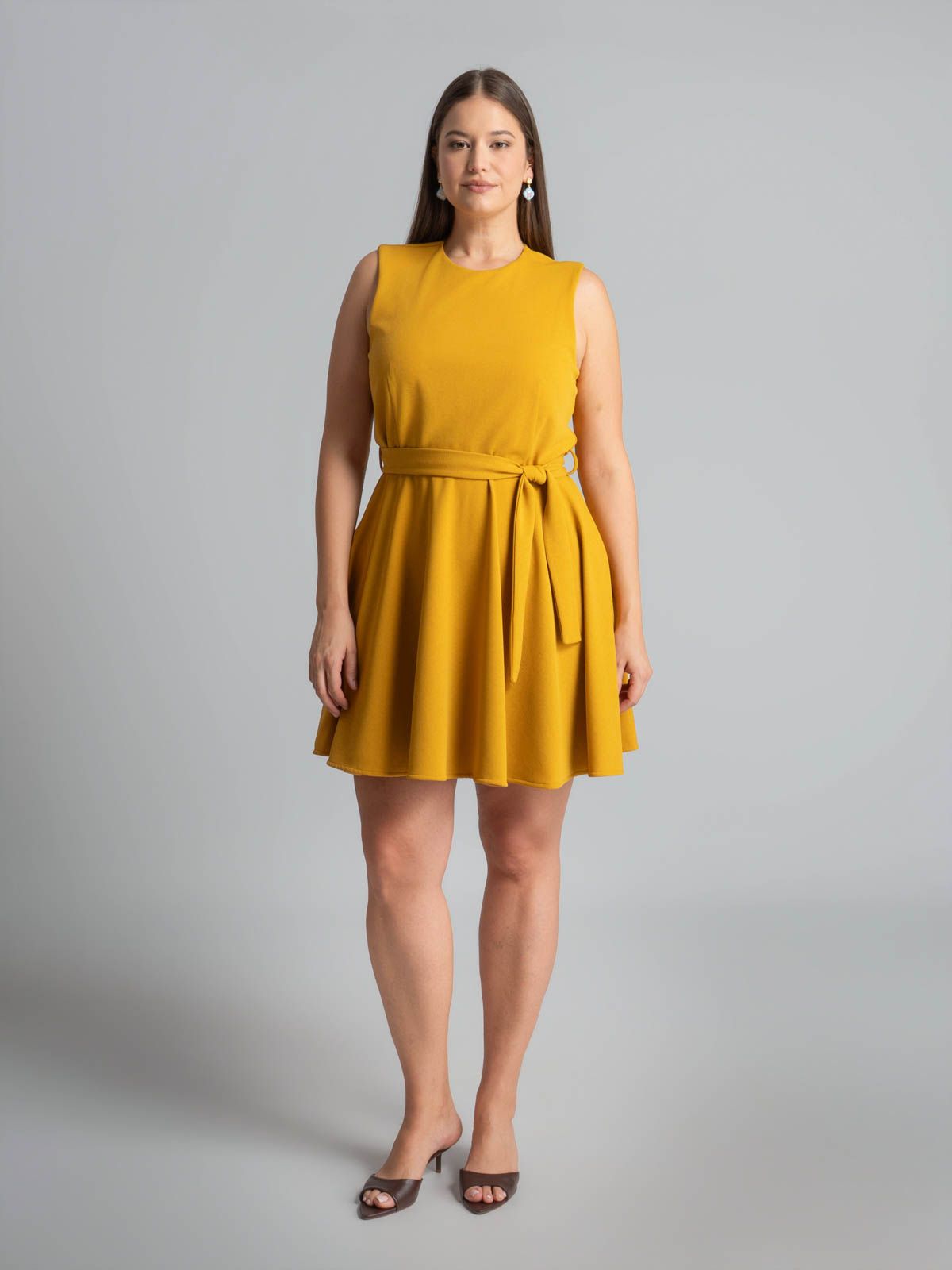 Sleeveless belted fit & flare dress