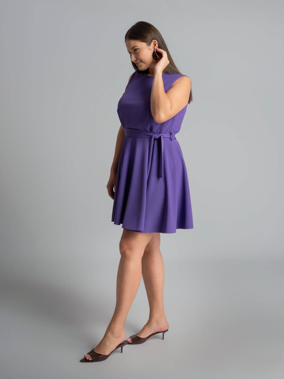 Sleeveless belted fit & flare dress