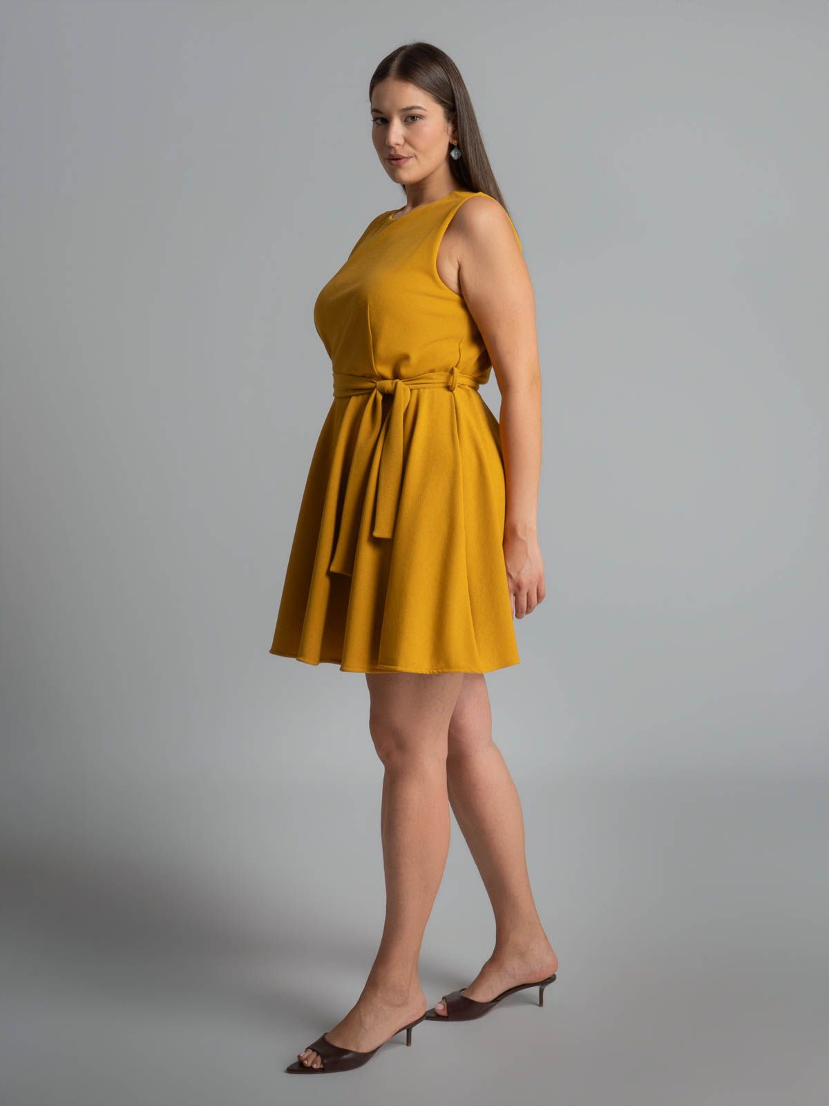 Sleeveless belted fit & flare dress