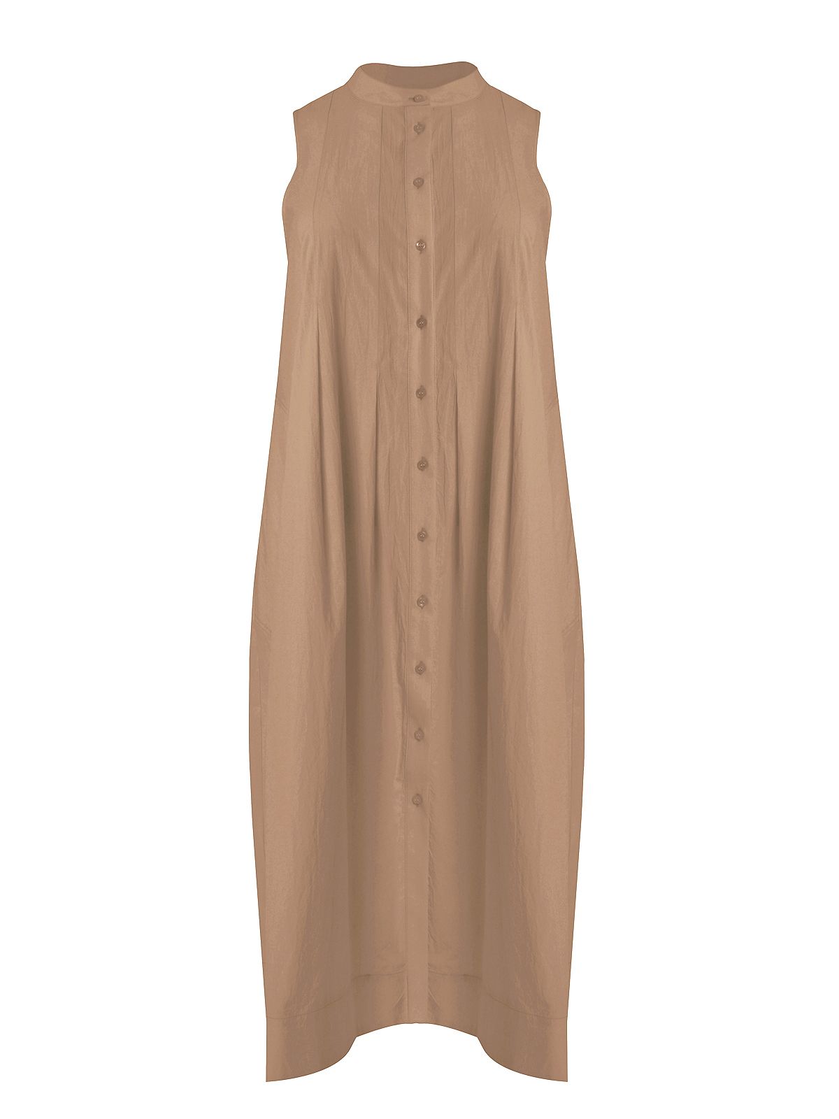 Mat Fashion Αμάνικο βαμβακερό σεμιζιέ φόρεμα με μάο γιακά Μπεζ