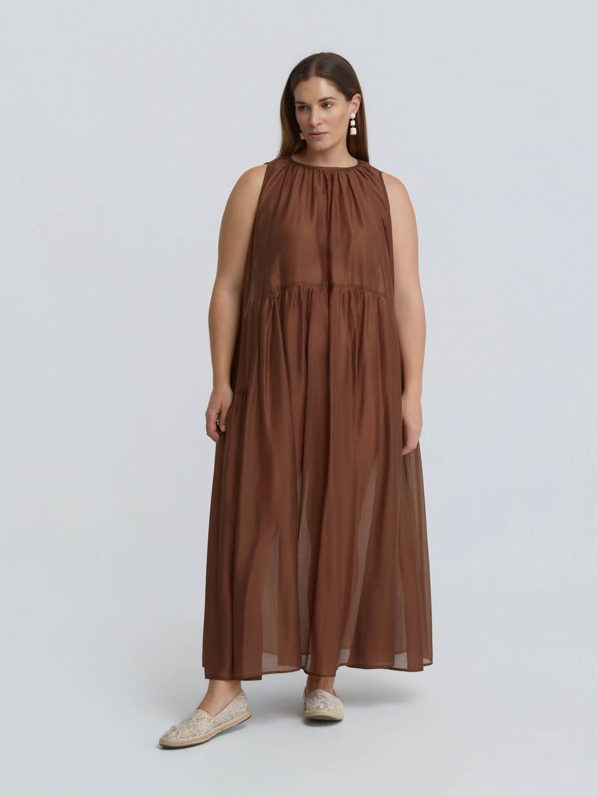deep v brown dress Brown Stripe Pleated Maxi Zodiac Maxi Skirt XXS