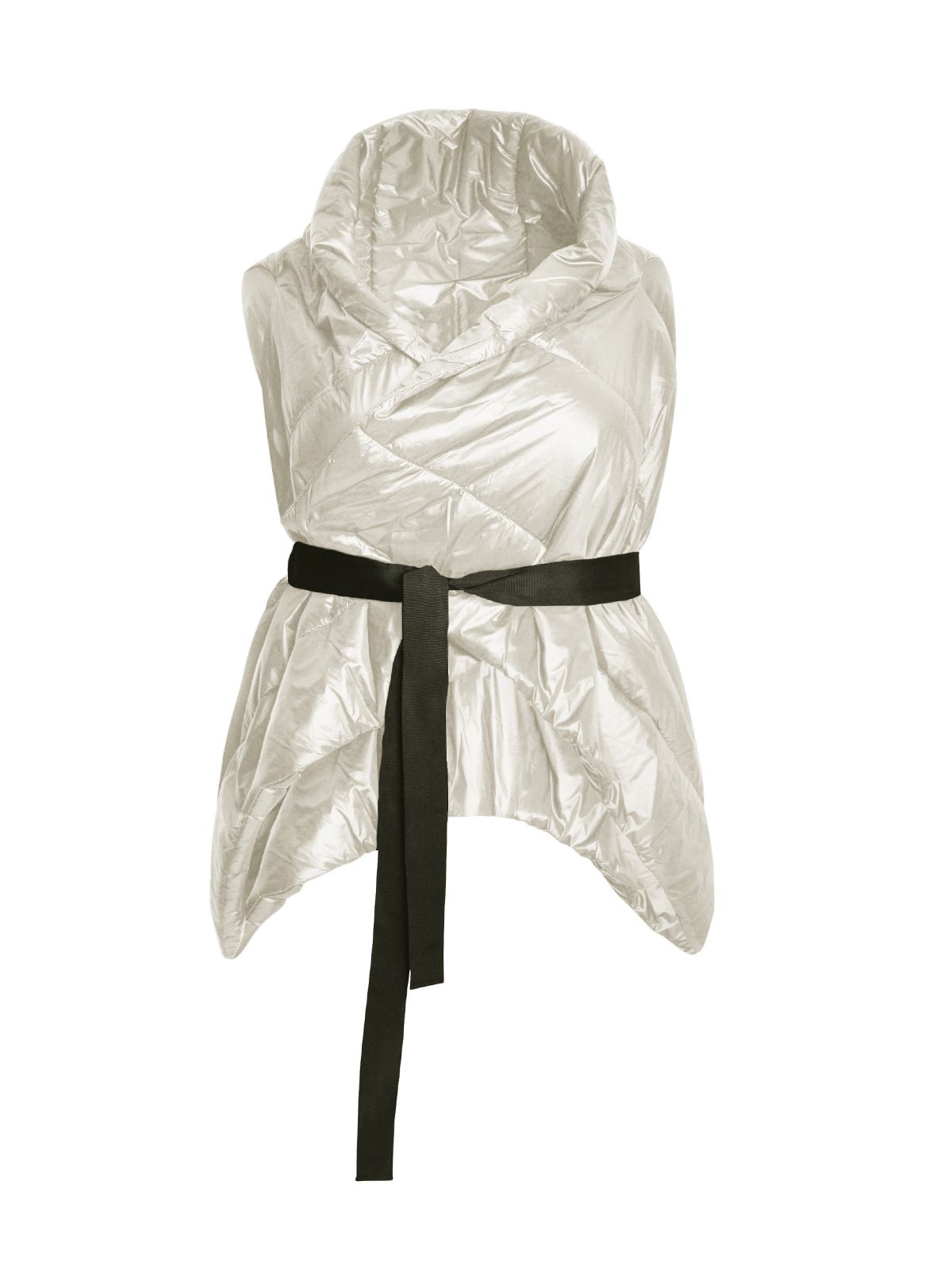 Sleeveless wrap puffer vest with belt