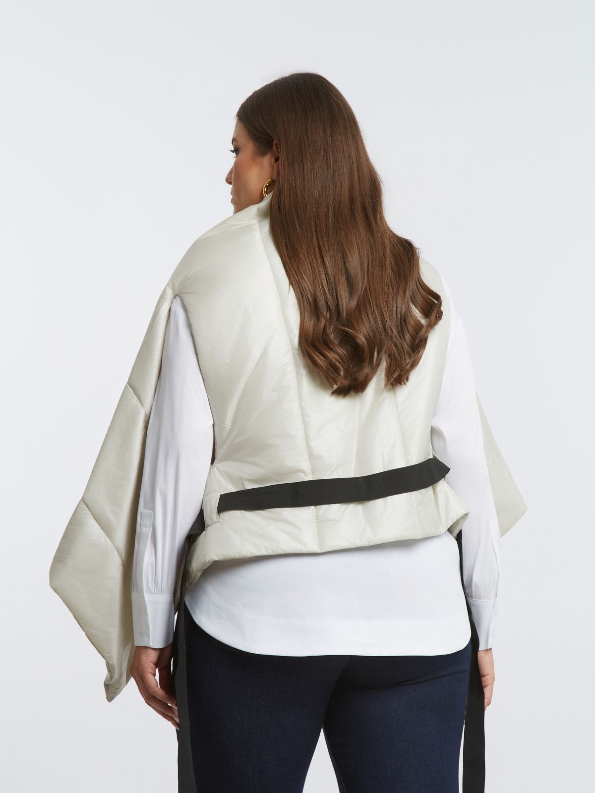 Sleeveless wrap puffer vest with belt