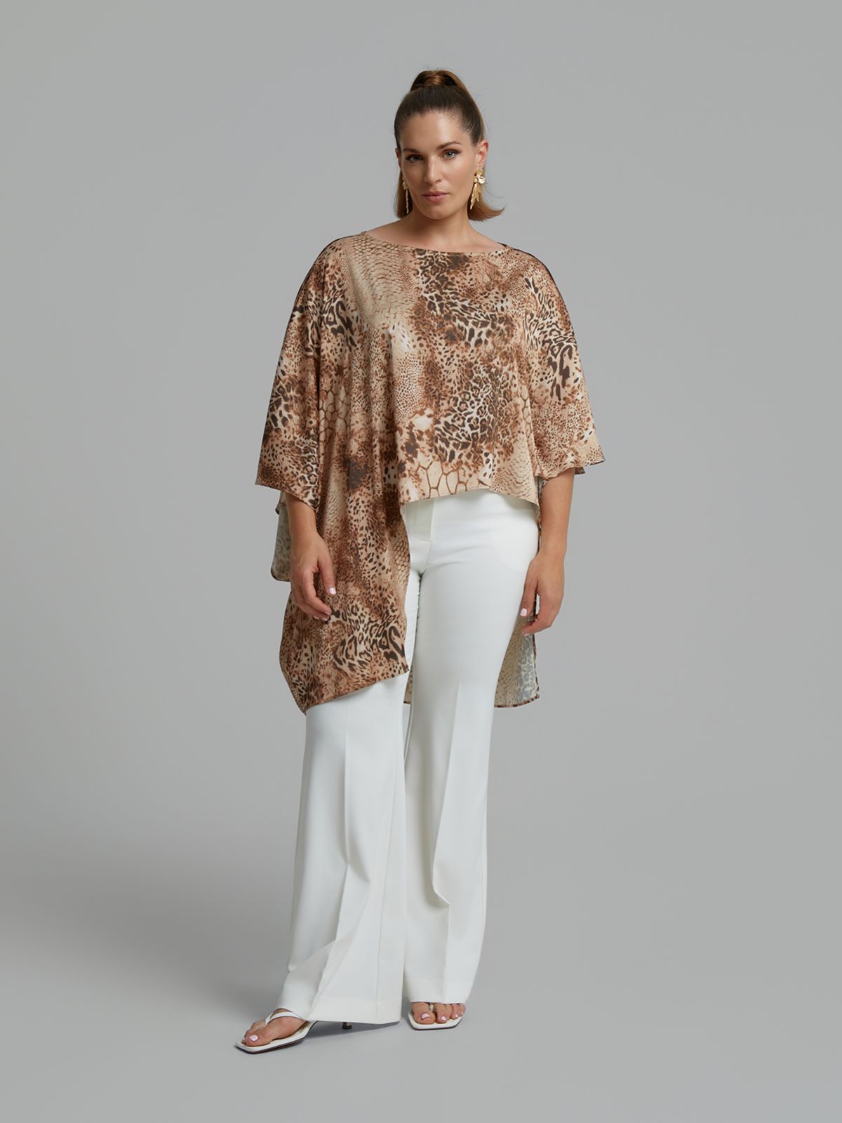 Snake print satin poncho blouse