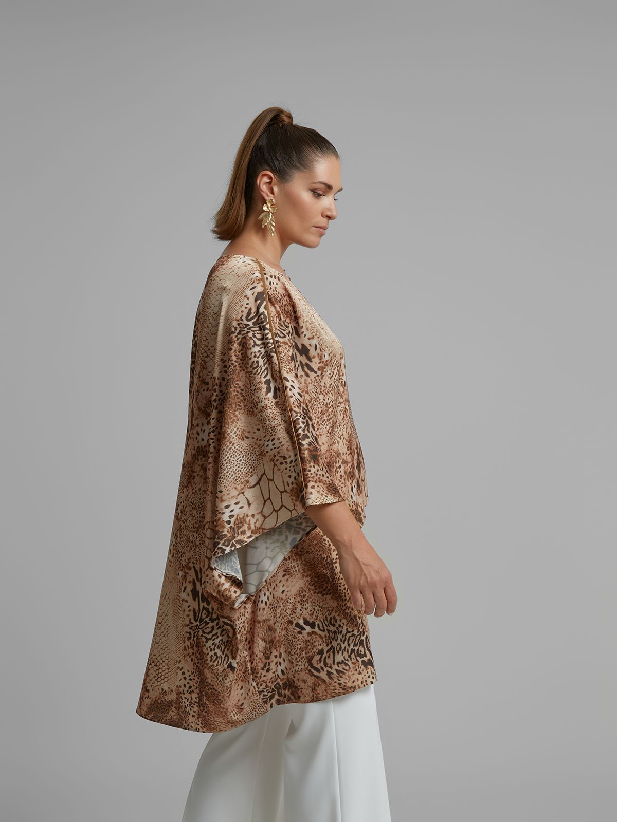 Snake print satin poncho blouse