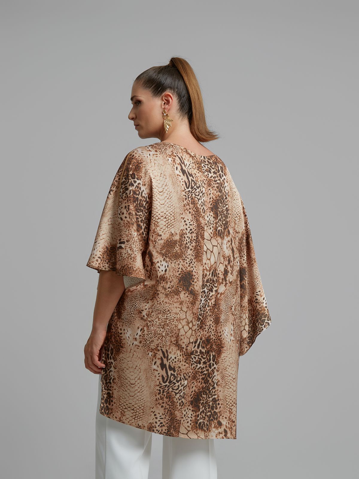 Snake print satin poncho blouse
