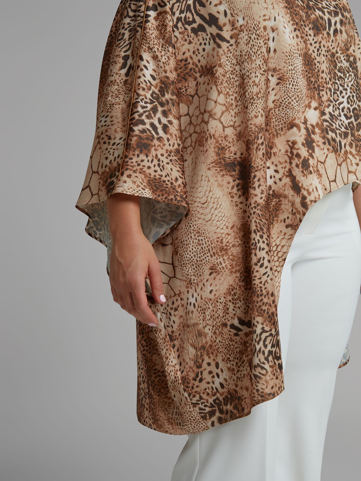 Snake print satin poncho blouse