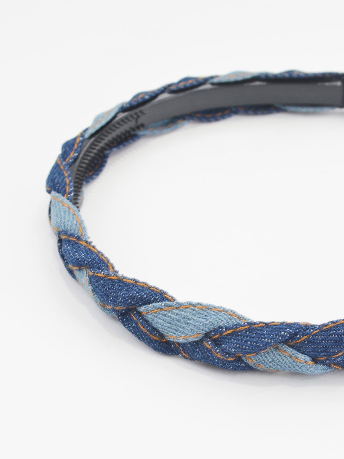 Braided denim headband with dual-tone detailing