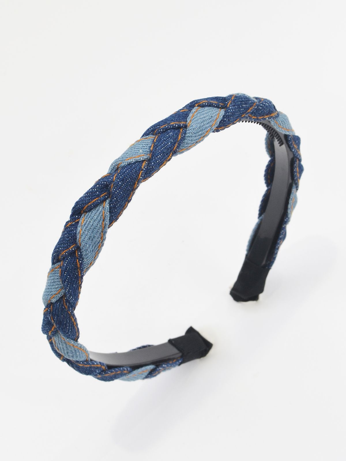 Braided denim headband with dual-tone detailing