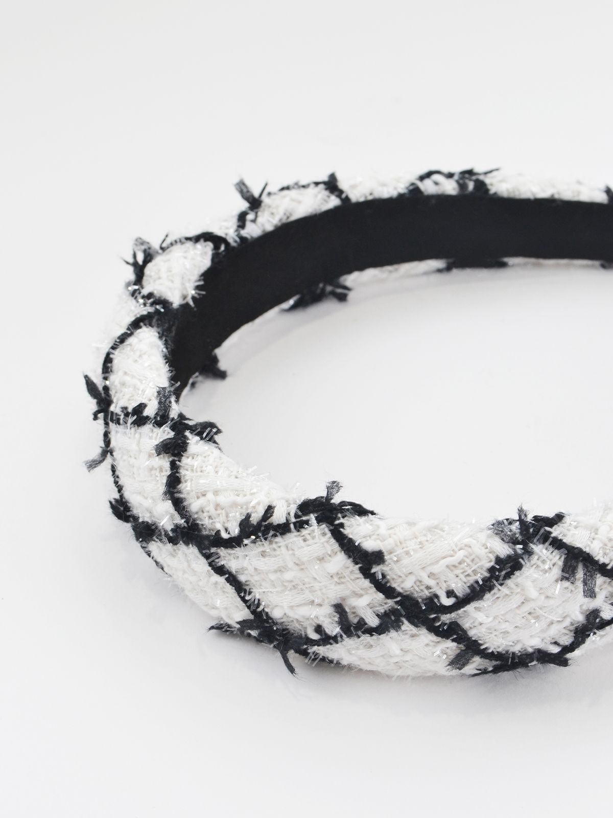 White and black textured tweed headband