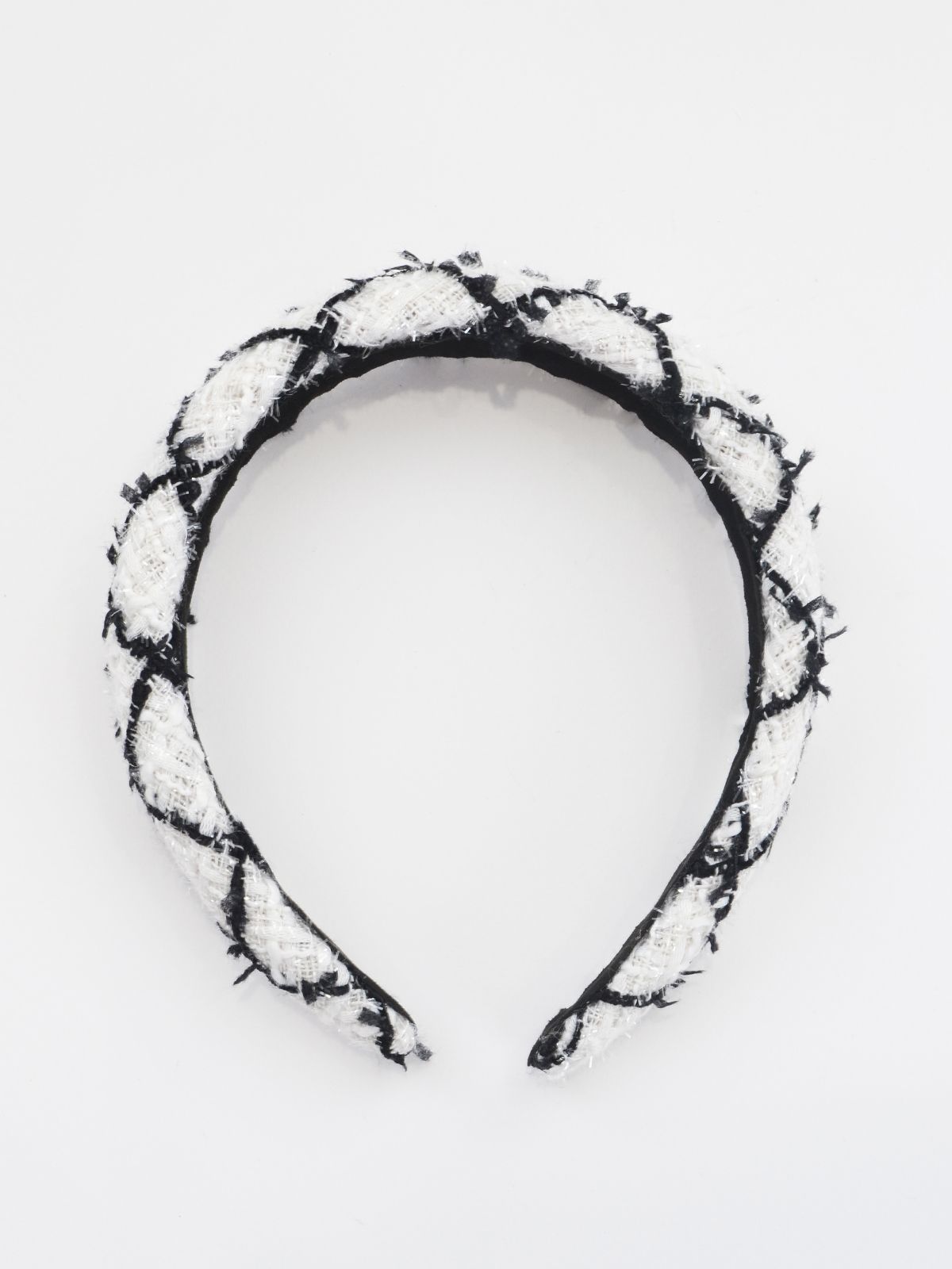 White and black textured tweed headband