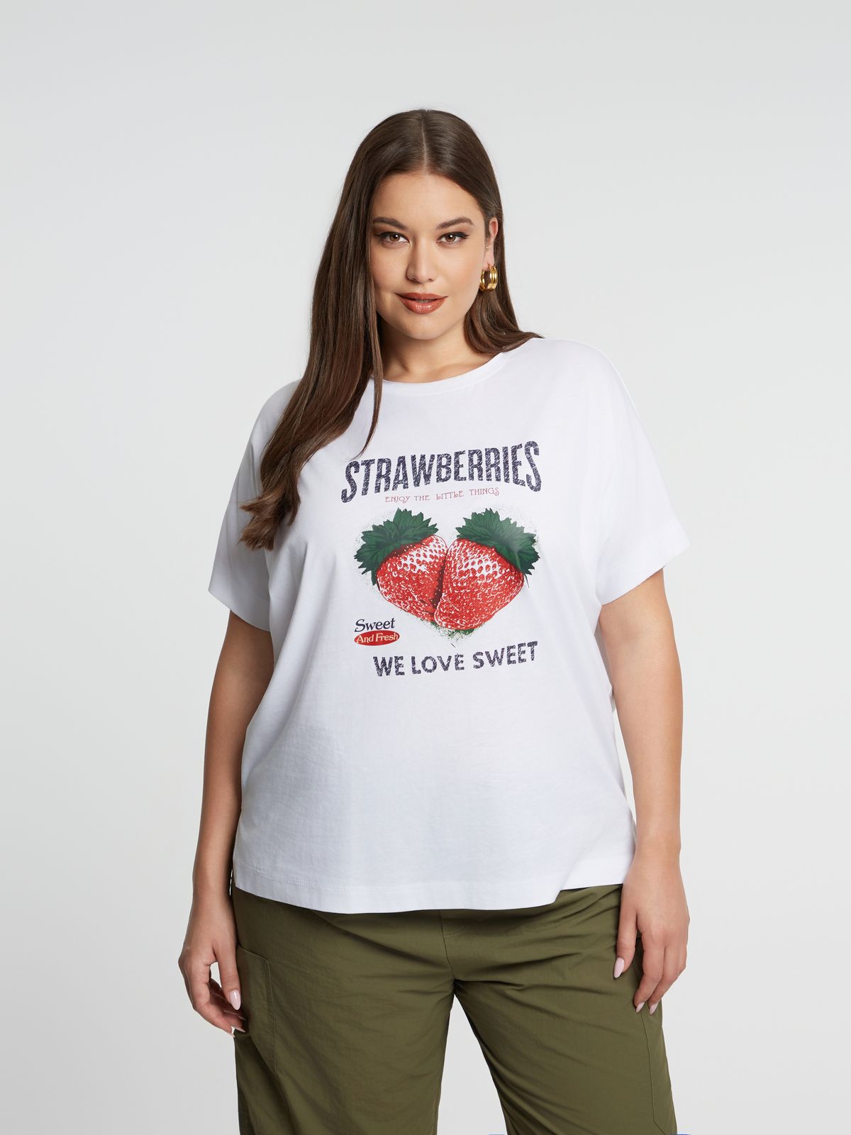 Βαμβακερό t-shirt με στάμπα φράουλας