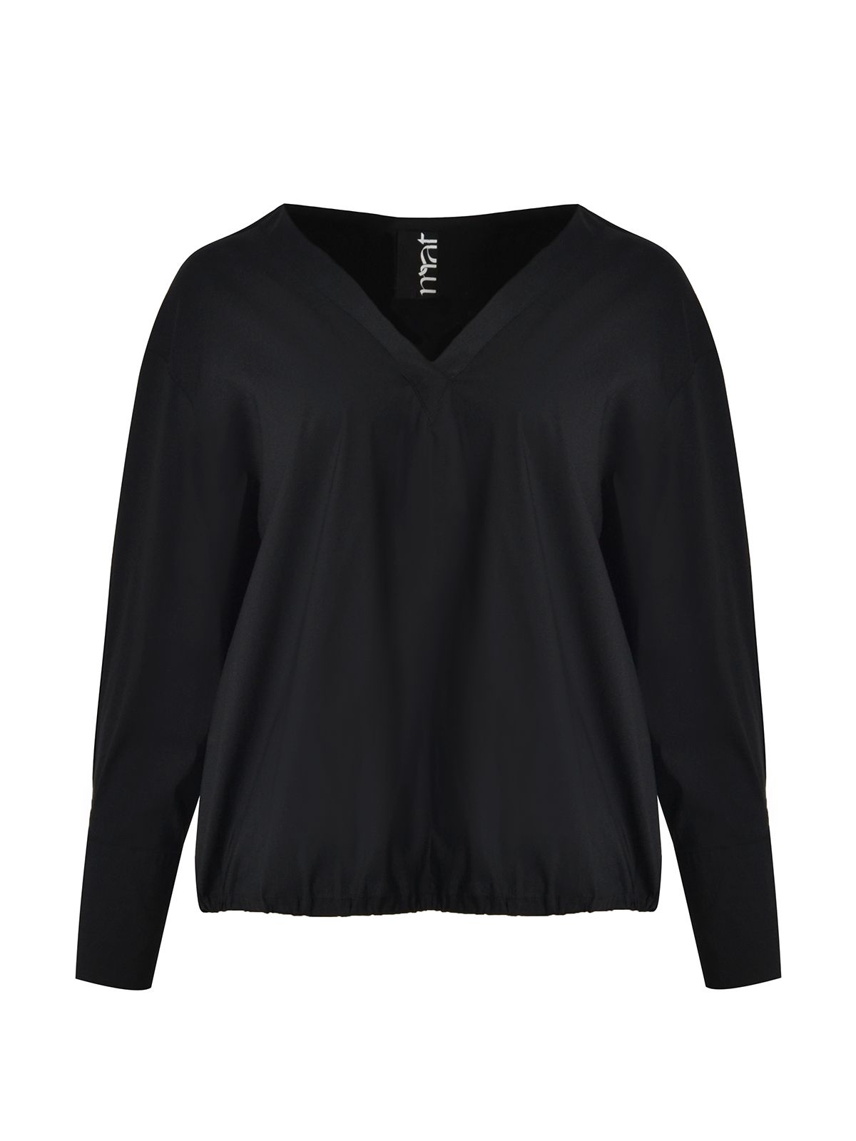 Stretch poplin V-neck long sleeve blouse