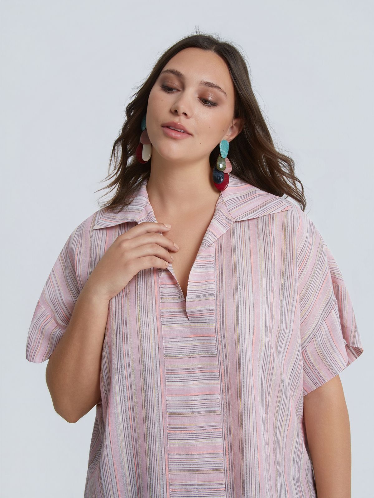 Striped cotton-linen blouse