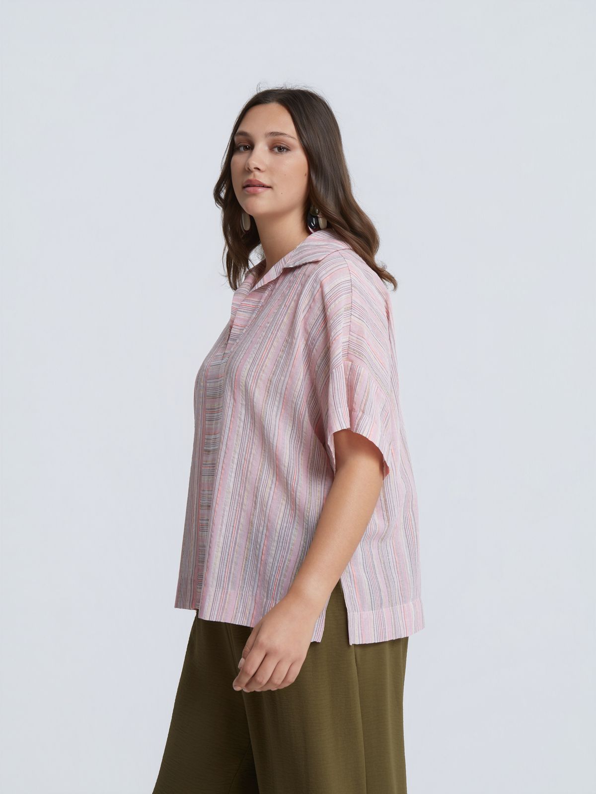 Striped cotton-linen blouse