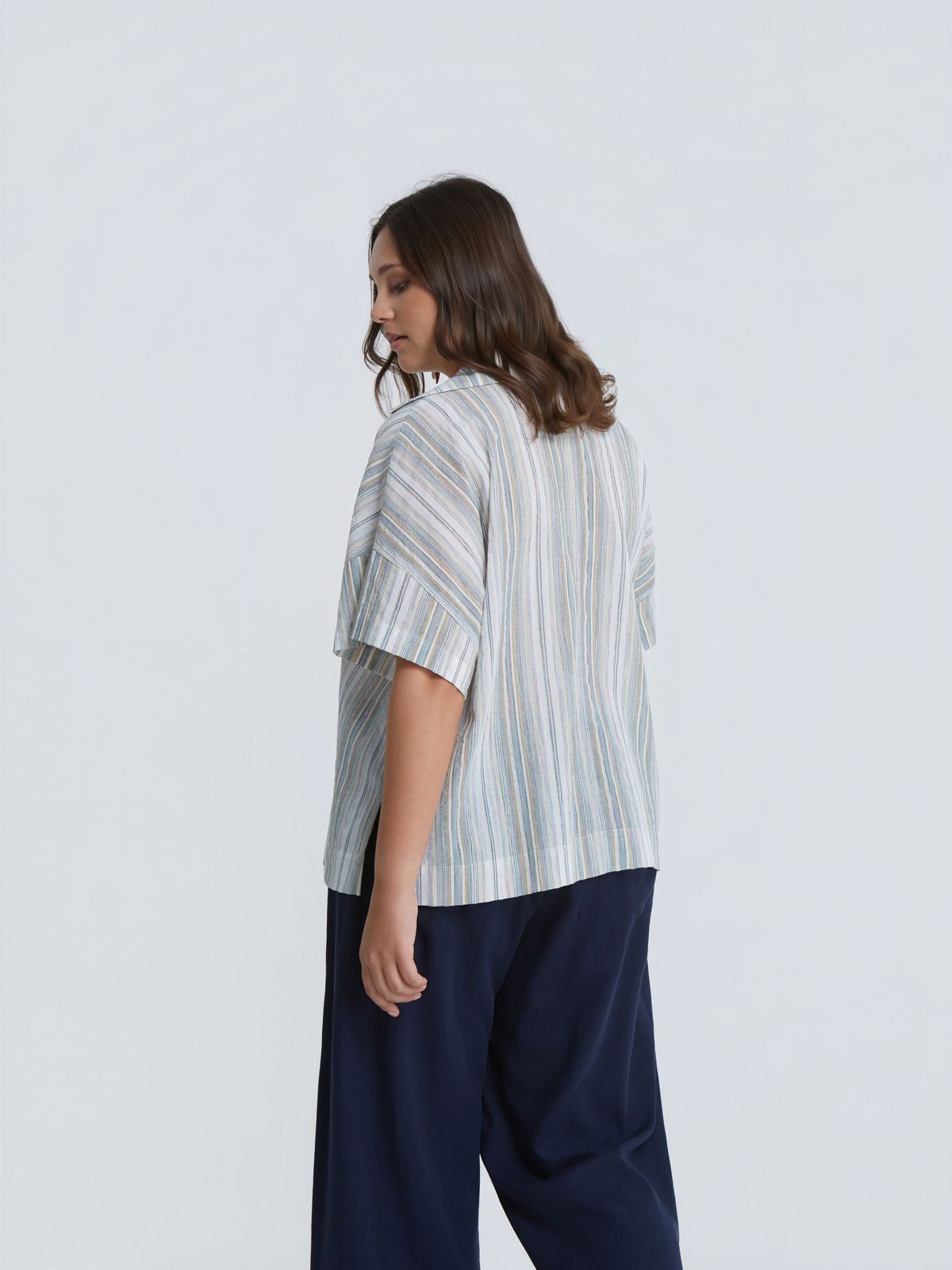 Striped cotton-linen blouse
