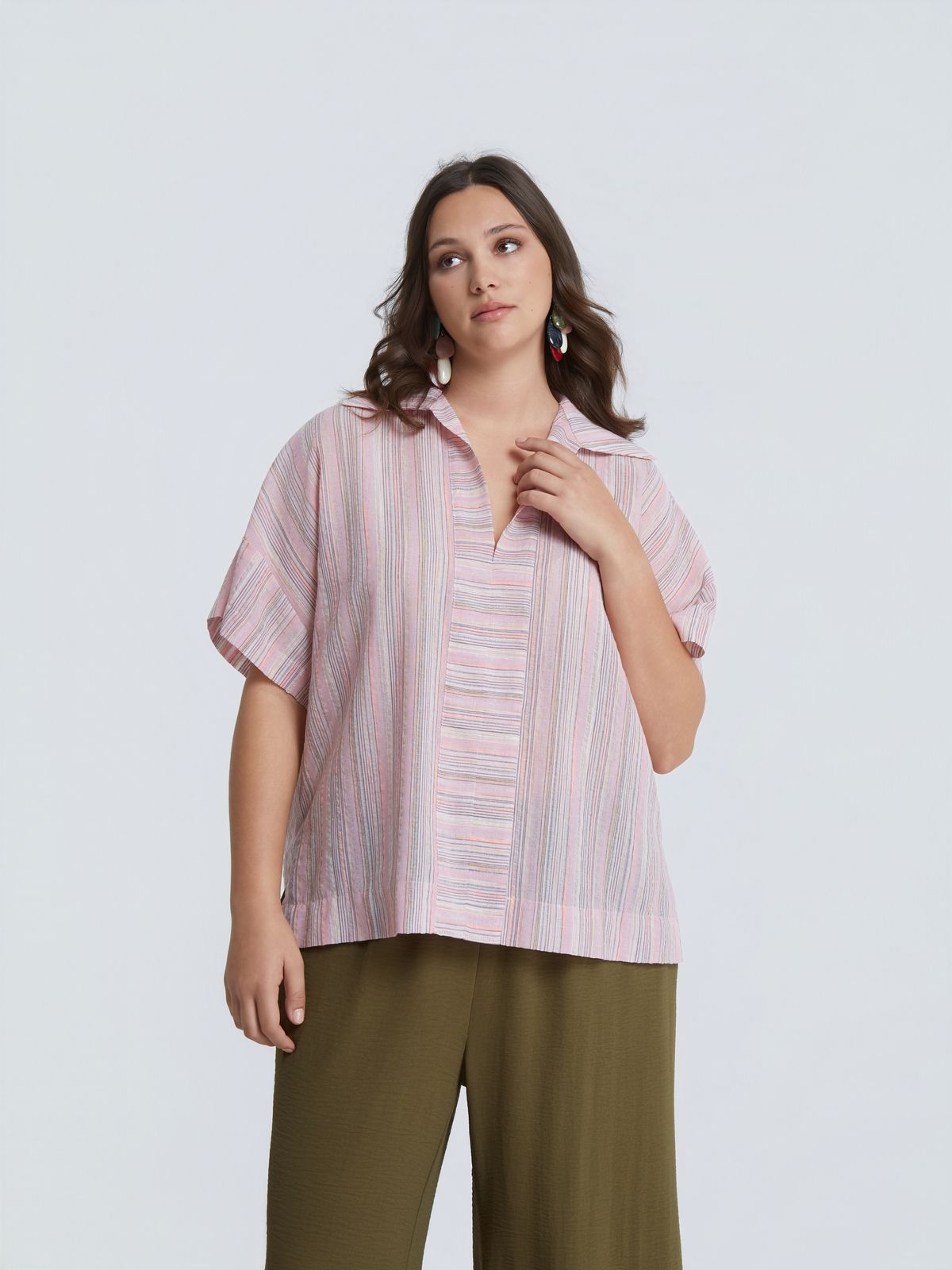 Striped cotton-linen blouse