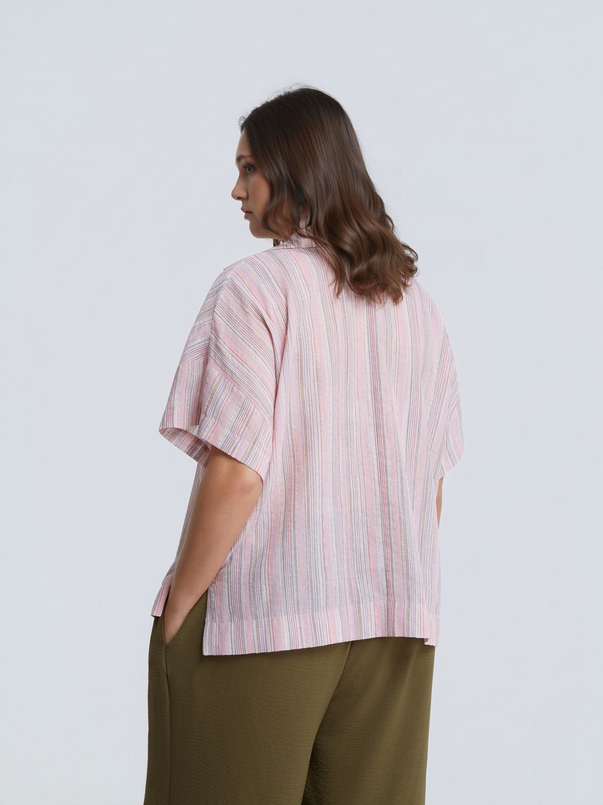 Striped cotton-linen blouse