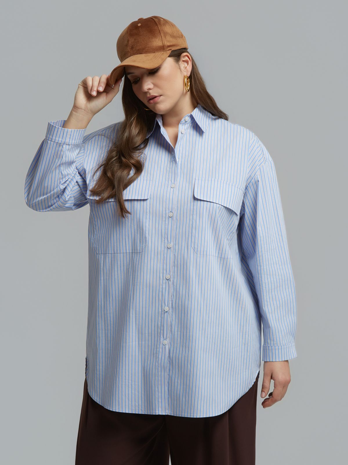 Striped poplin shirt with chest pockets
