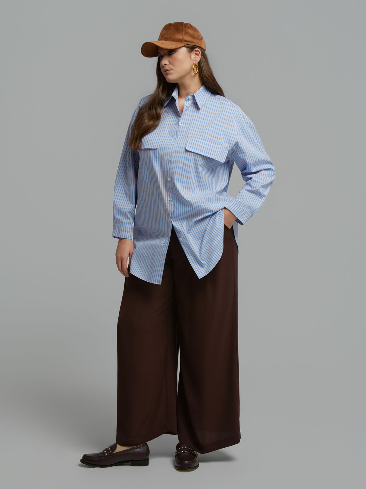 Striped poplin shirt with chest pockets