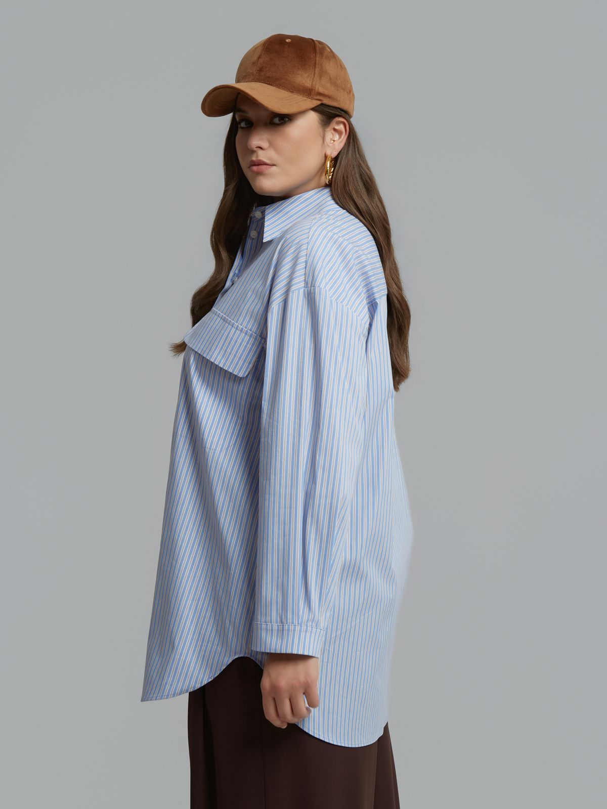 Striped poplin shirt with chest pockets