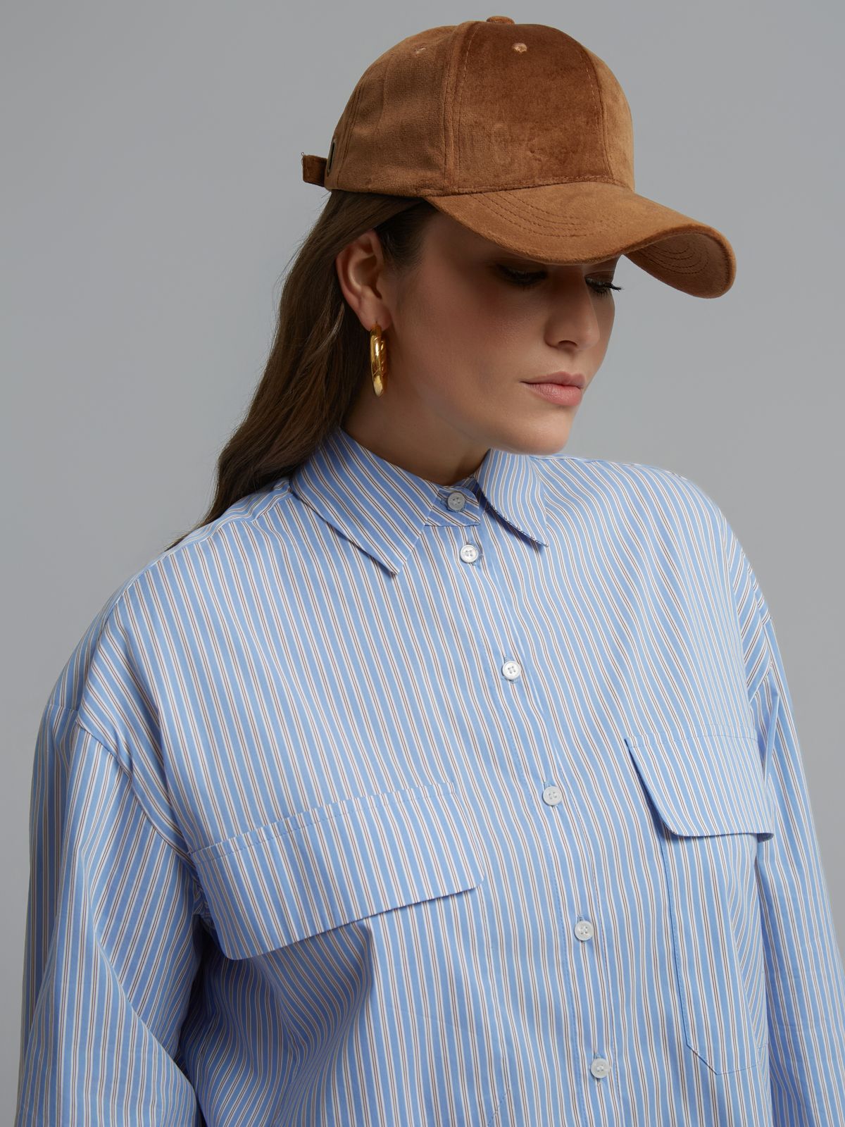 Striped poplin shirt with chest pockets