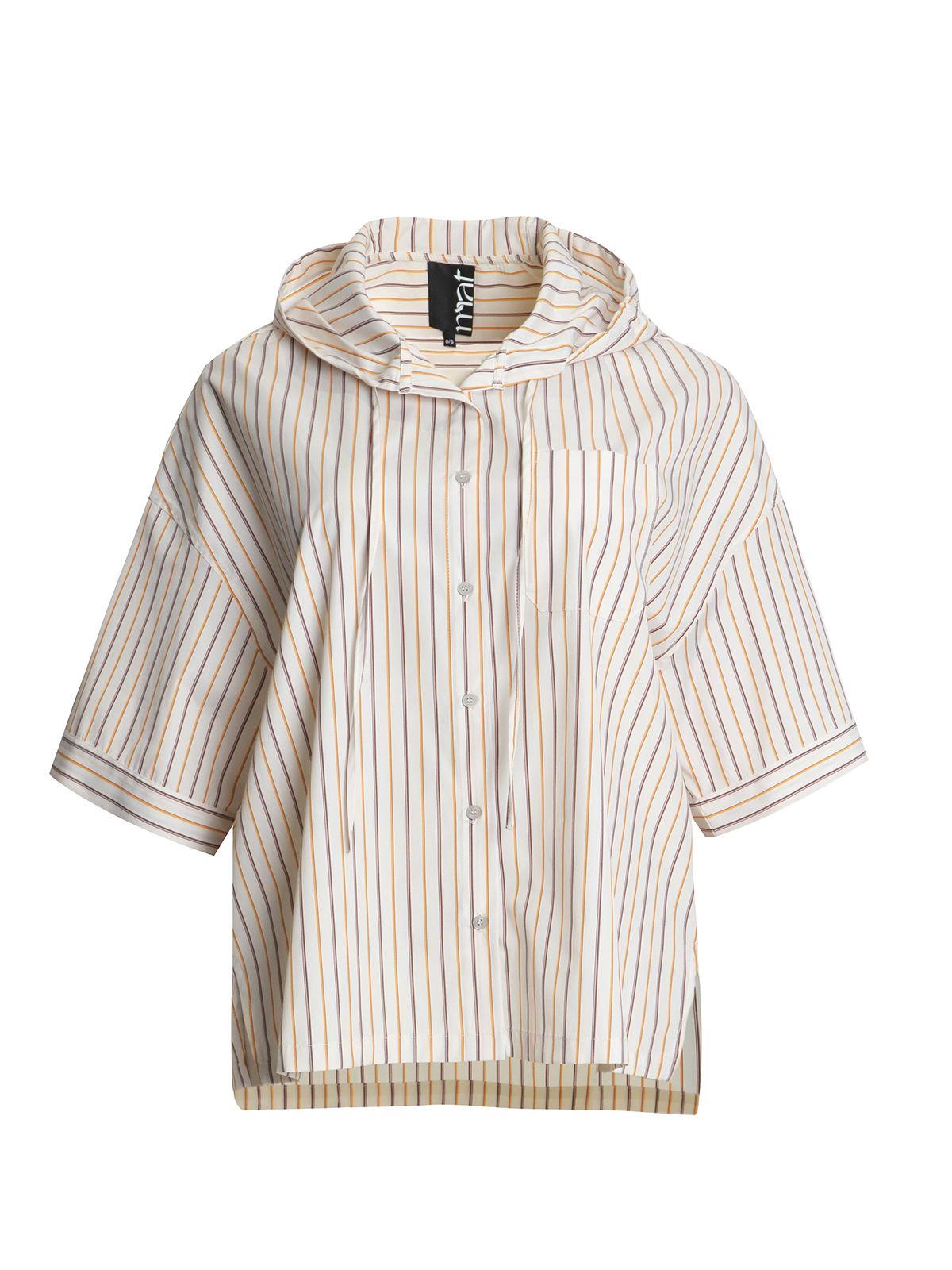 Striped short-sleeve hooded shirt