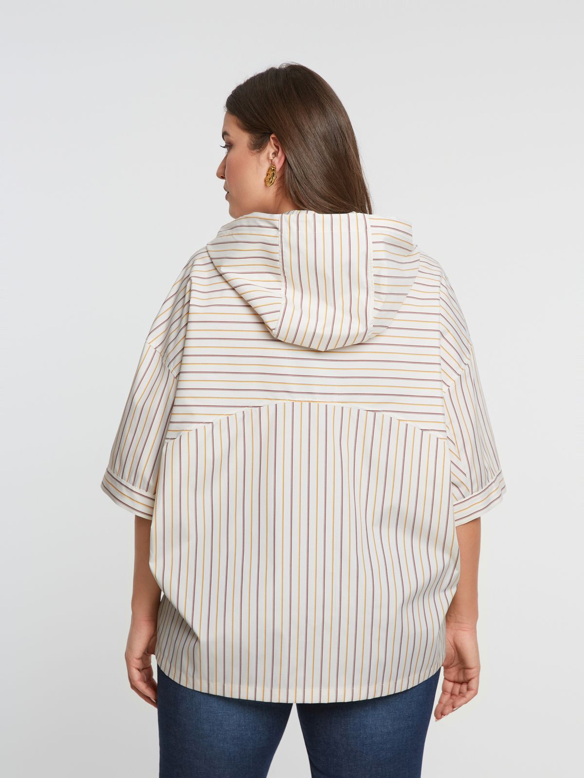 Striped short-sleeve hooded shirt