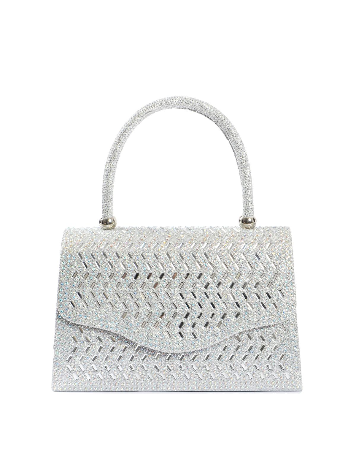 Structured glitter mini top-handle bag with chevron pattern