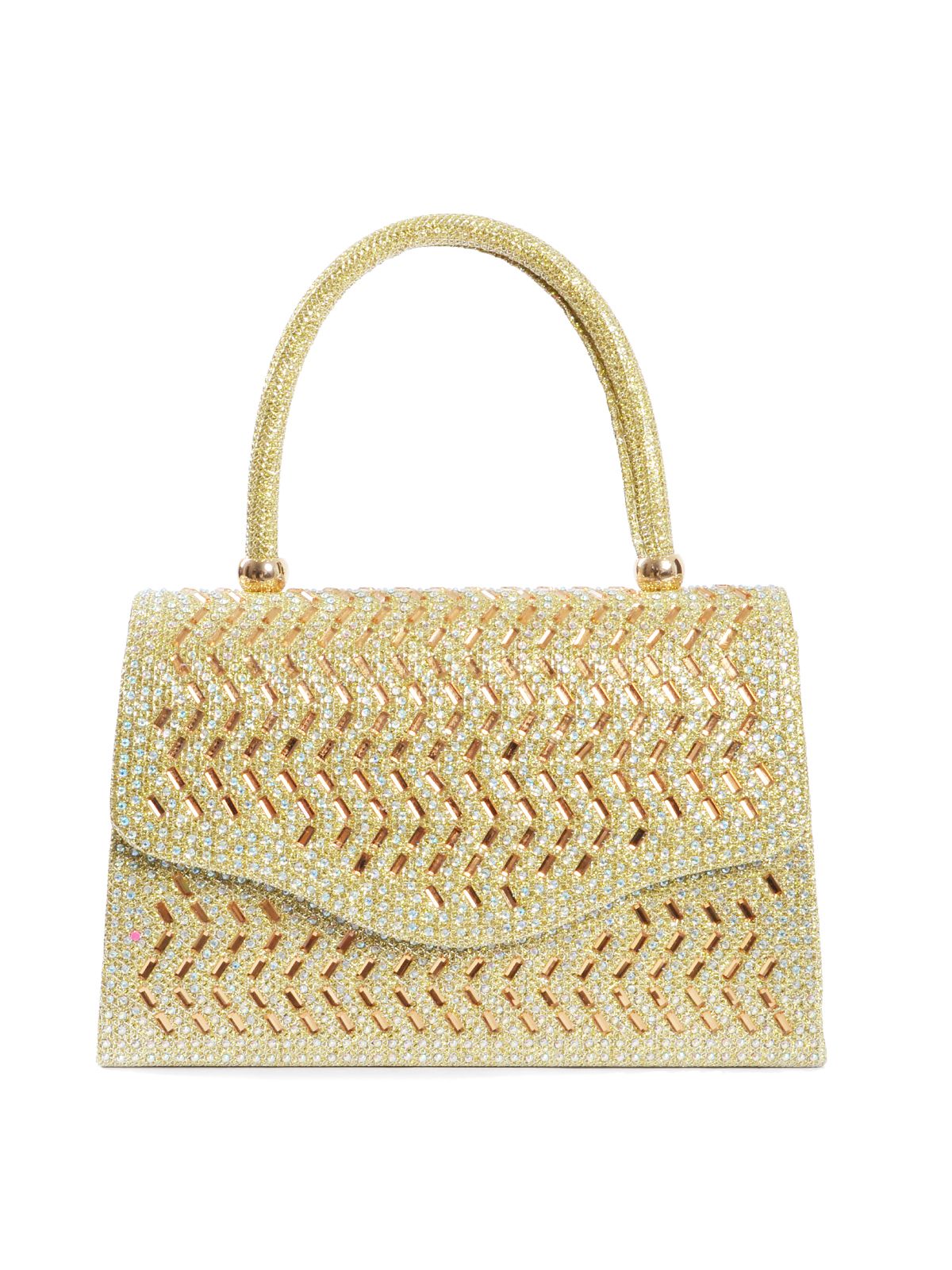 Structured glitter mini top-handle bag with chevron pattern