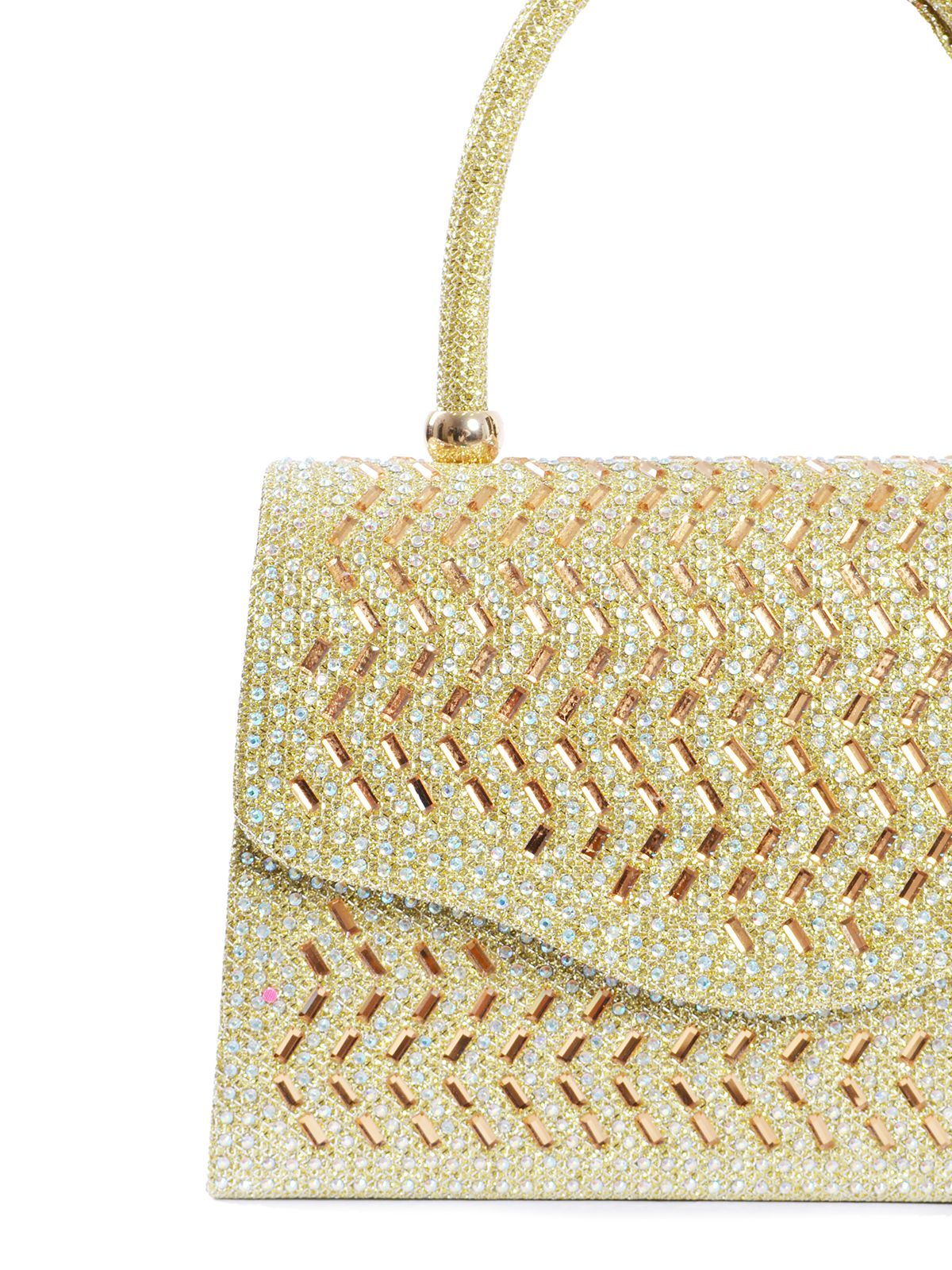 Structured glitter mini top-handle bag with chevron pattern