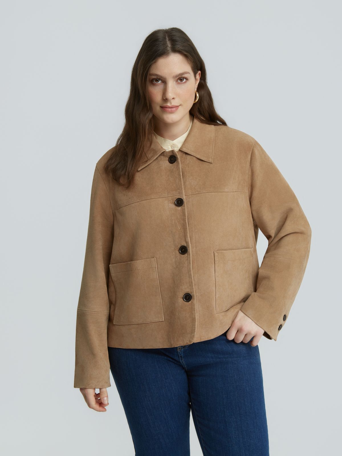 Suede leather jacket with buttons | mat fashion