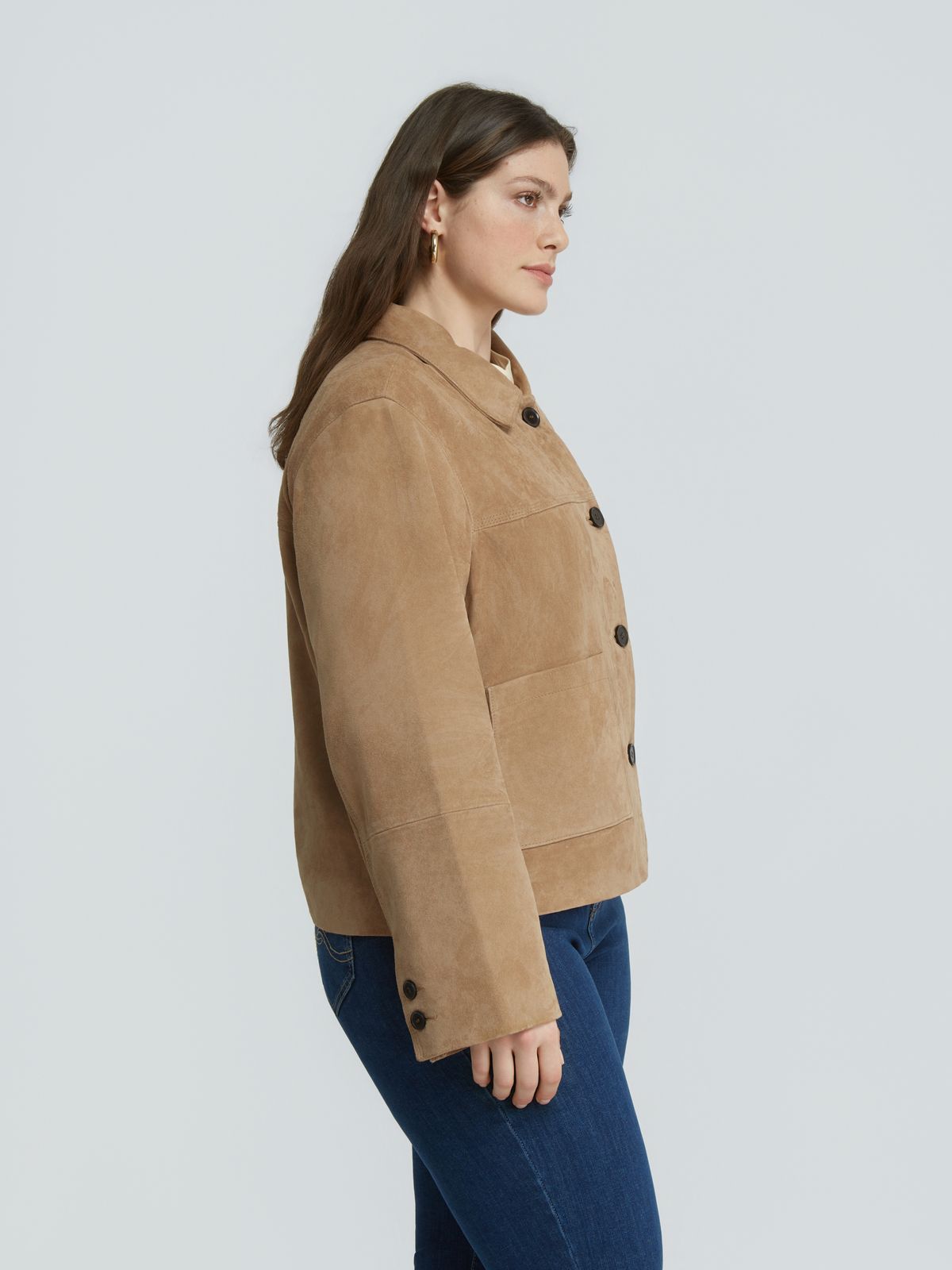Suede leather jacket with buttons | mat fashion