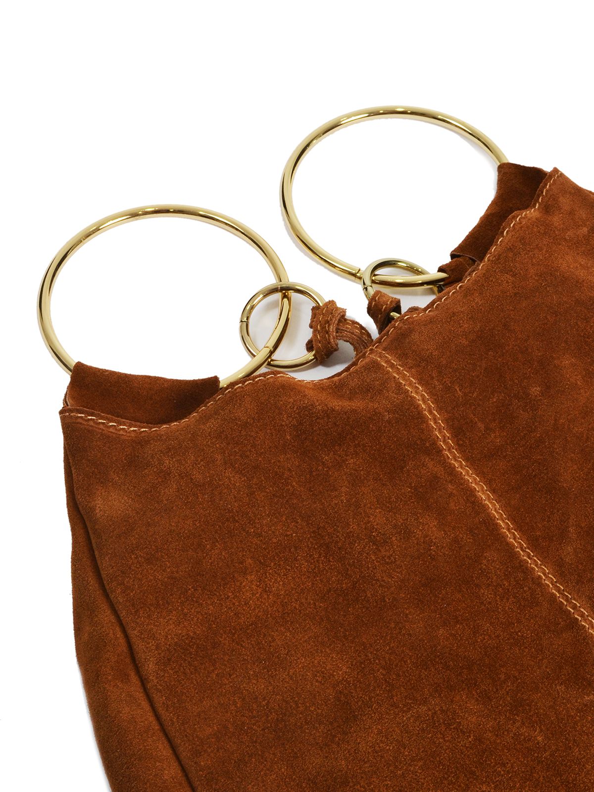 Suede leather ring handle bag