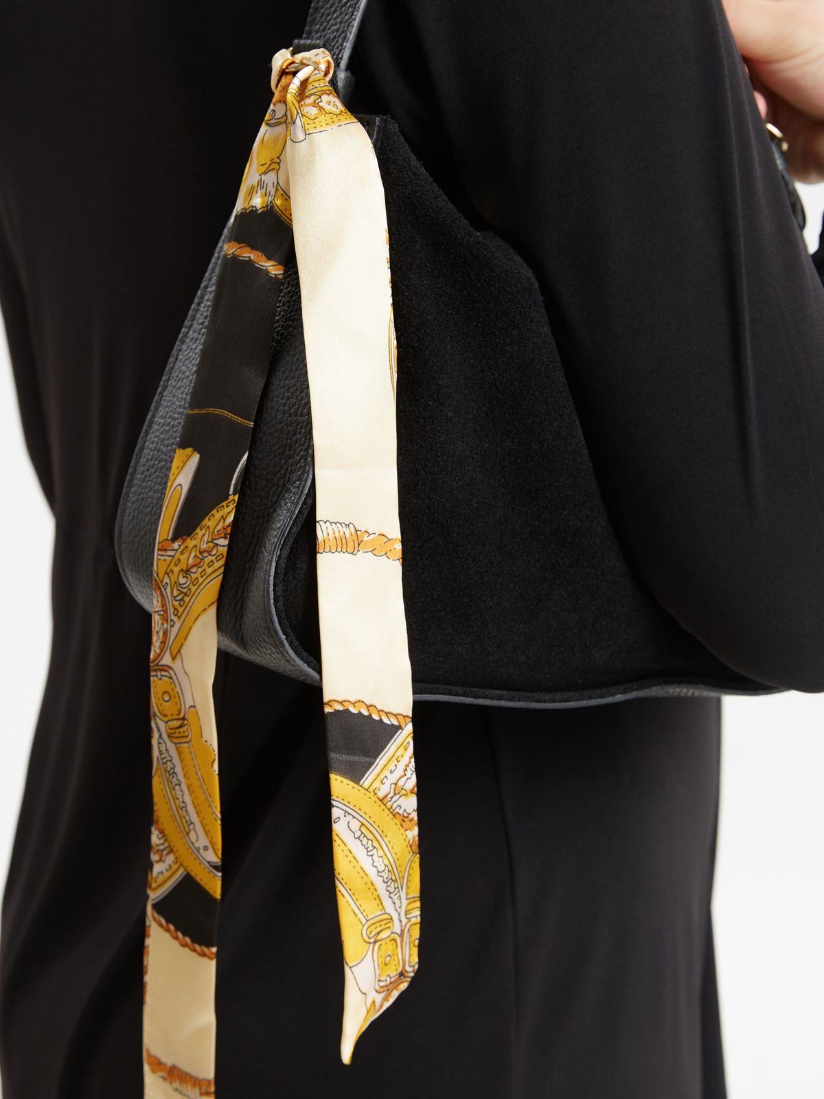 Suede shoulder bag with scarf