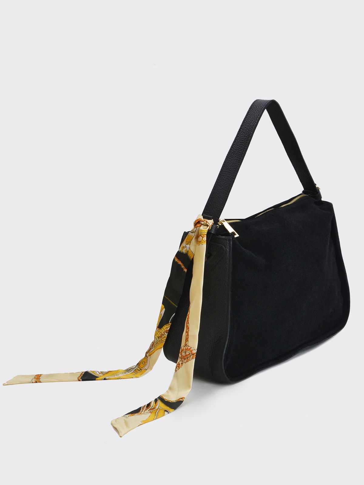 Suede shoulder bag with scarf