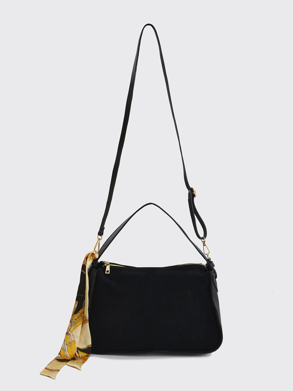 Suede shoulder bag with scarf