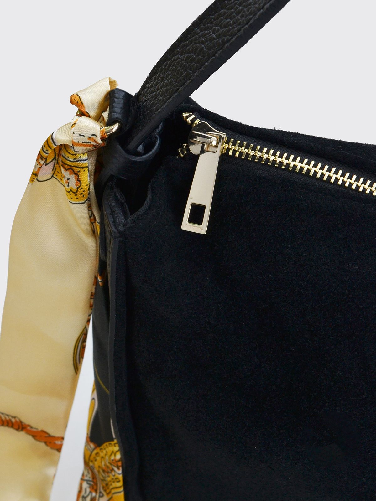 Suede shoulder bag with scarf