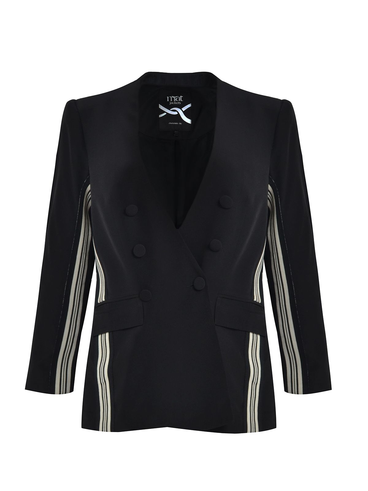 Mat Fashion Tailored double-breasted blazer with contrast side stripes Black