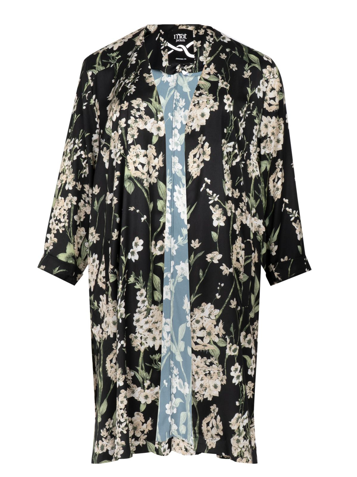 Floral print satin kimono