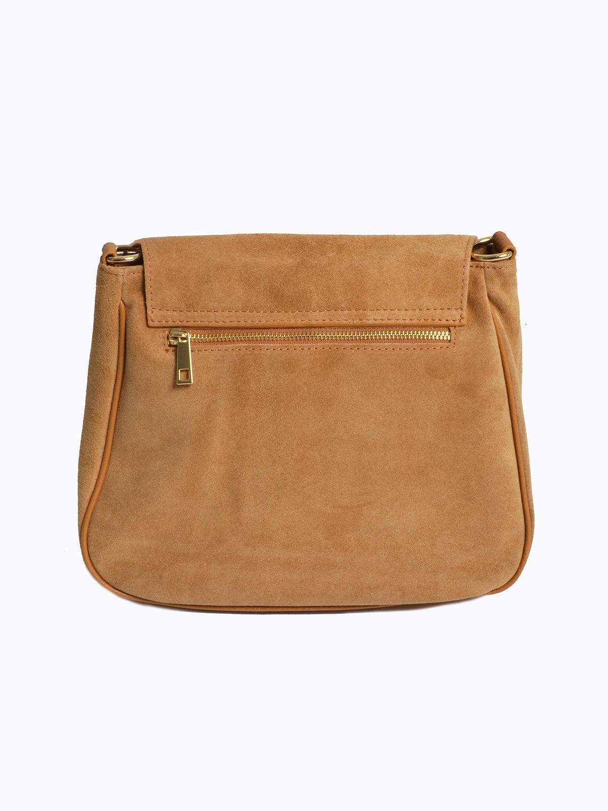 Leather shoulder bag with flap closure